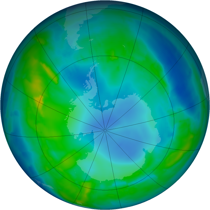 Antarctic ozone map for 07 May 2015